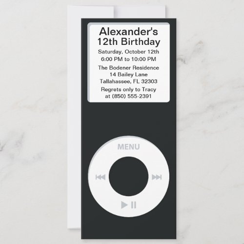 Black MP3 Player iParty Birthday Party Invitation
