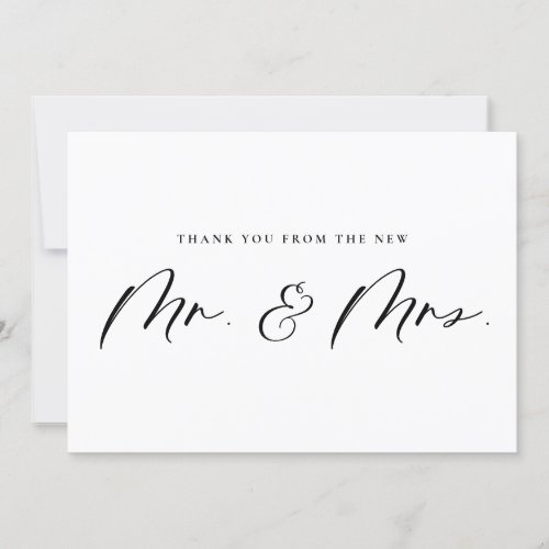 Black Mr and Mrs Calligraphy Newlyweds Wedding Thank You Card