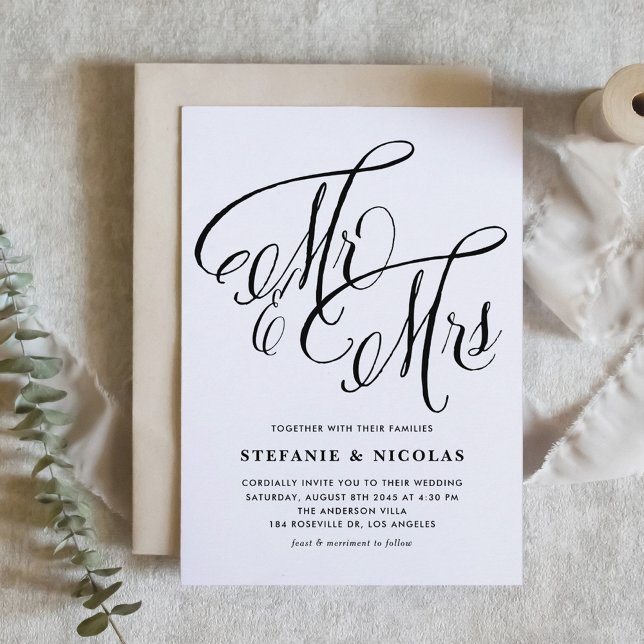 Black Mr. and Mrs. Rustic Calligraphy Wedding Invitation (Black Mr. and Mrs. Rustic Calligraphy Wedding Invitation)