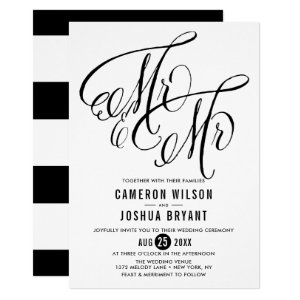 Black Mr. & Mr. Elegant Script Wedding Invitation