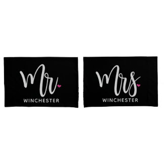 Black Mr. + Mrs. (name) Personalized Pillowcases