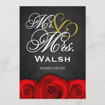 Black Mr & Mrs Red Rose Wedding Invitations by natureprints at Zazzle