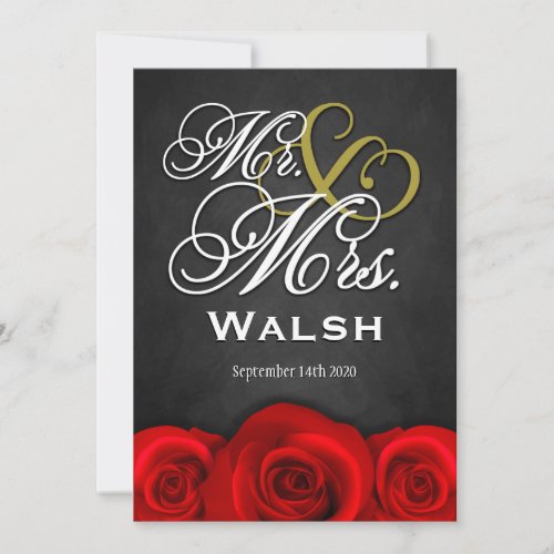 Black Mr  Mrs Red Rose Wedding Invitations