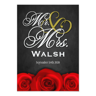 Black Mr & Mrs Red Rose Wedding Invitations