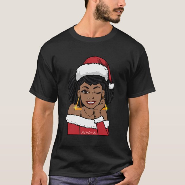 Black Mrs Claus W Afro Winking African American Ch T-Shirt (Front)