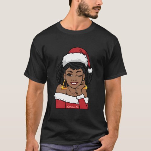 Black Mrs Claus W Afro Winking African American T_Shirt