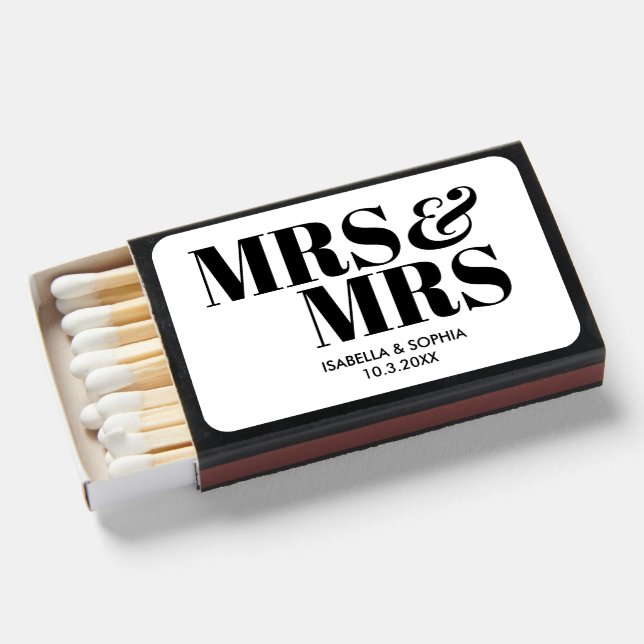 Black Mrs & Mrs Personalized Wedding Matches (Front Open)