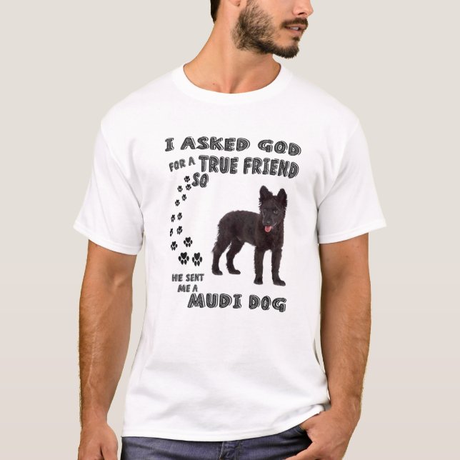 Black Mudi Dog Quote Mom, Moody Dad Lover Costume, T-Shirt (Front)