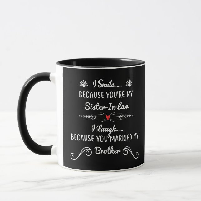 Black mug love and floral Brother sister laugh (Left)