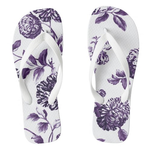 Black Mulberry Purple Botanical Floral Toile No2 Flip Flops