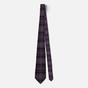 Black, Mulberry, Purple Plaid Tartan Pattern Neck Tie