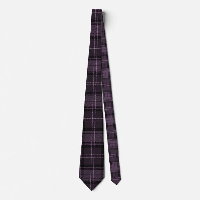 Black, Mulberry, Purple Plaid Tartan Pattern Neck Tie (Front)