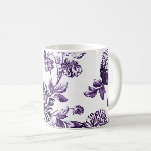 Black Mulberry Purple Vintage Floral Toile No2 Coffee Mug