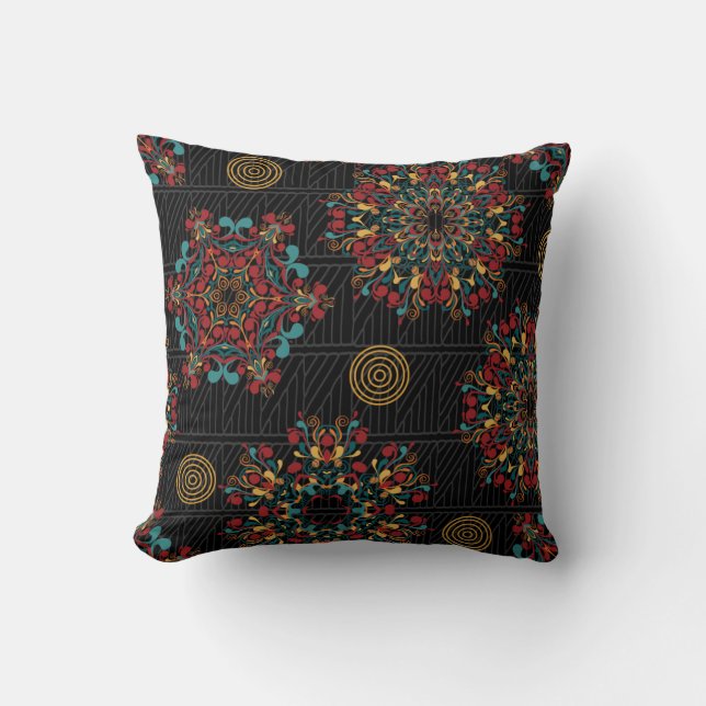 Black Multi African Pattern Reversible Pillow (Front)