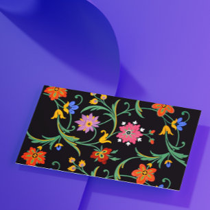 Black Multi-Color Floral Business Card