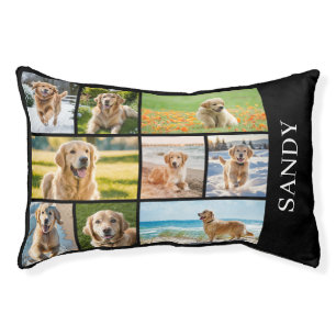 Black Multi Photo Collage Custom Name Dog Pet Bed