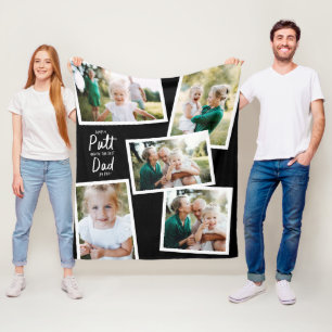 Black multi photo modern minimal golf dad fleece blanket