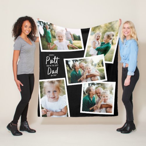 Black multi photo modern minimal golf dad fleece blanket