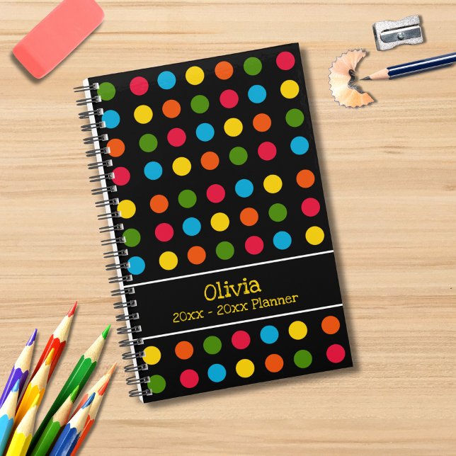 Black Multicolor Polka Dot Custom Academic Year Planner (Creator Uploaded)