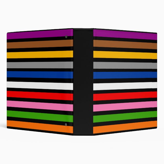 Black Multicolor Stripes Lines Pattern Design  3 Ring Binder (Background)