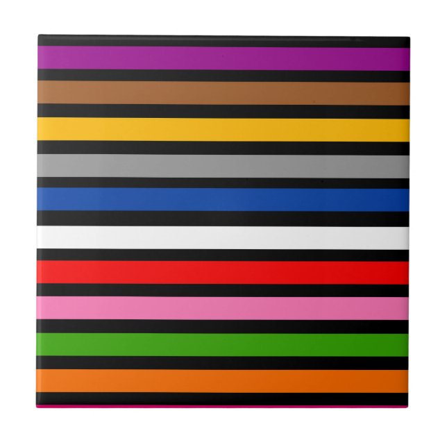 Black Multicolor Stripes Lines Pattern Design  Ceramic Tile (Front)