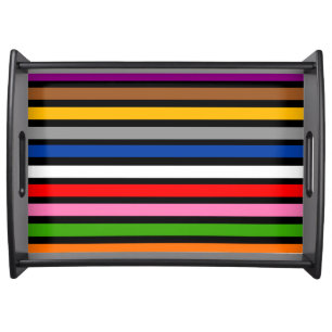 Black Multicolor Stripes Lines Pattern Design Serving Tray