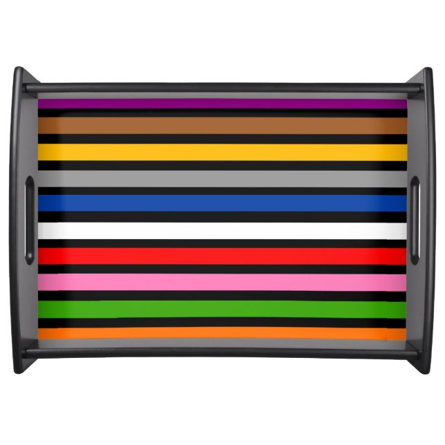 Black Multicolor Stripes Lines Pattern Design  Serving Tray (Front)