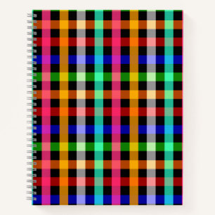 Black Multicolored Gingham Plaid Pattern Design Notebook