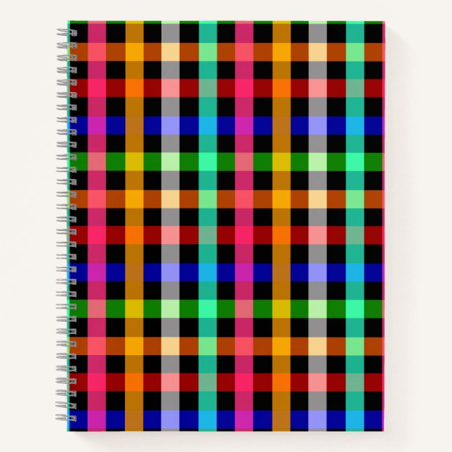 Black Multicolored Gingham Plaid Pattern Design  Notebook (Front)