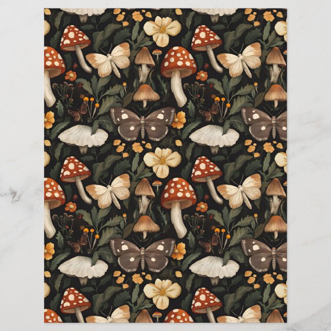 black mushroom fall pattern scrapbook paper (Front)