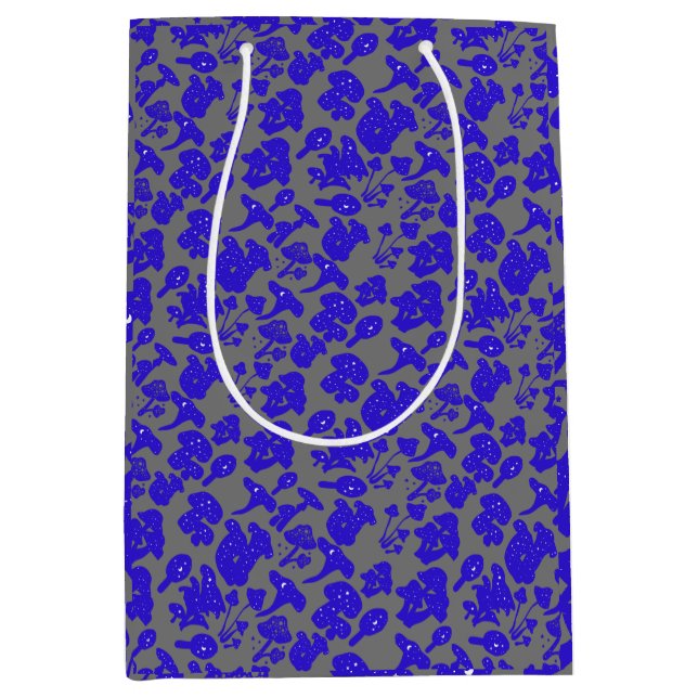 Black mushroom pattern 01blue Grey BG Medium Gift Bag (Front)