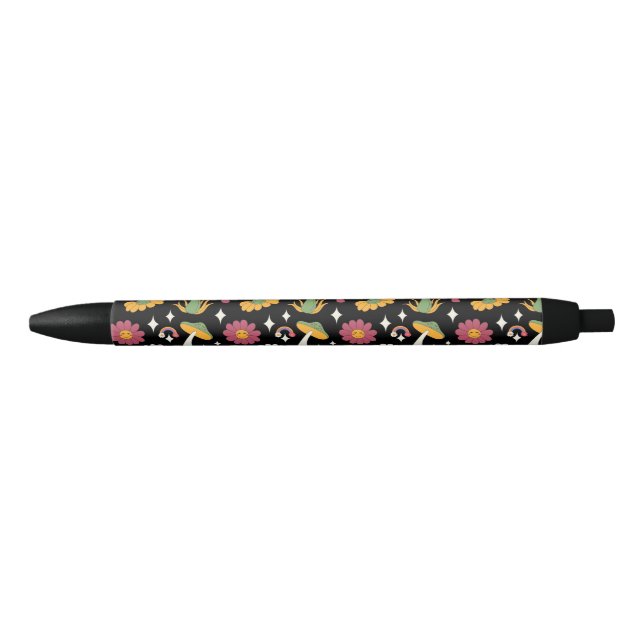 Black Mushroom, Rainbow and Daisies Pattern Pen (Front)