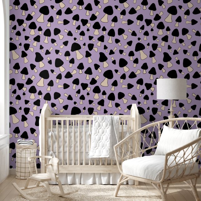 Black Mushrooms on Soft Purple Wallpaper (Kids)