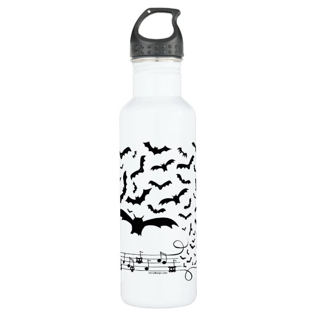 Black Music Bats Design Stainless Steel Water Bottle (Front)