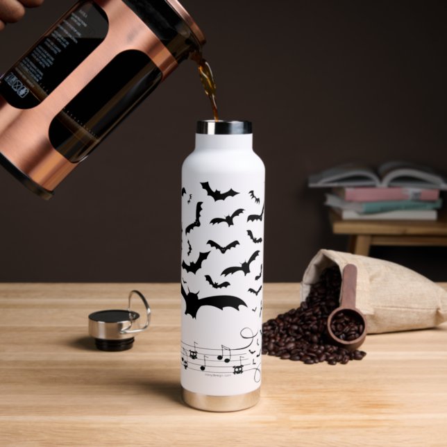 Black Music Bats Design Water Bottle (Insitu (Coffee))
