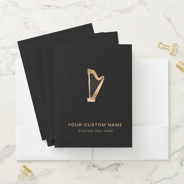 Black Music Concert School Office Harp Elegant Pocket Folder (In Situ)