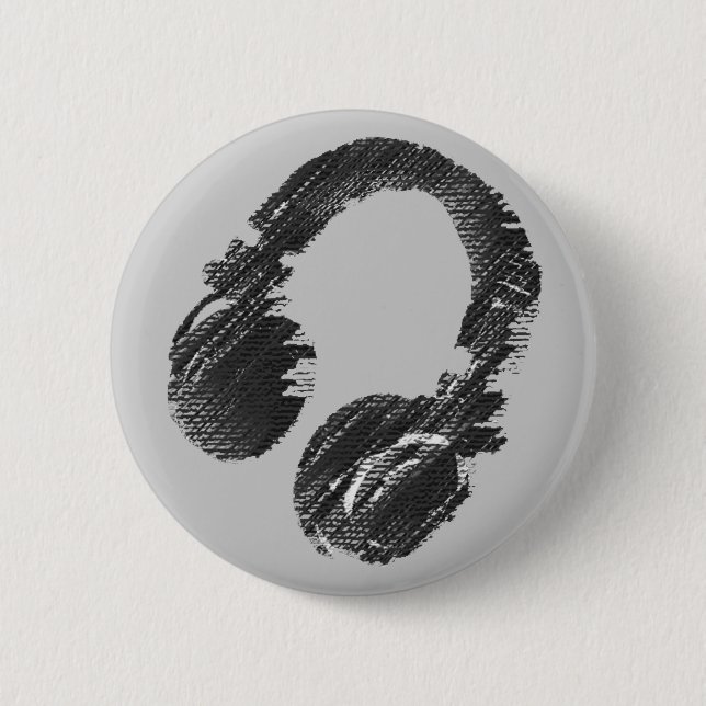 black music deejay headphone pinback button (Front)