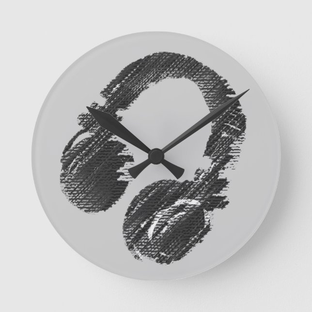 black music deejay headphone round clock (Front)