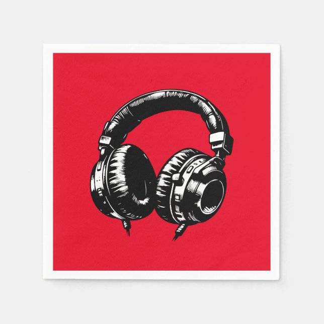 Black Music Headphones Dance DJ Birthday Party Napkins (Front)