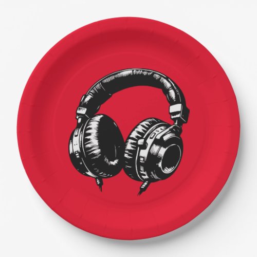 Black Music Headphones Dance DJ Birthday Party Paper Plates