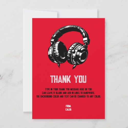 Black Music Headphones Dance DJ Birthday Thank You Invitation