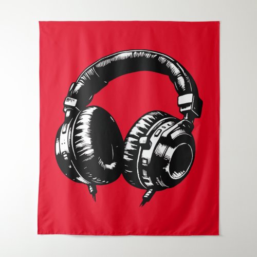 Black Music Headphones Dance DJ Party Sign Art Tapestry