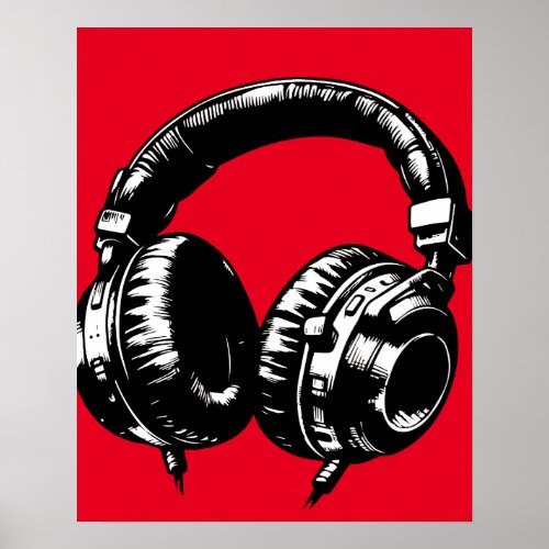 Black Music Headphones Dance DJ  Poster
