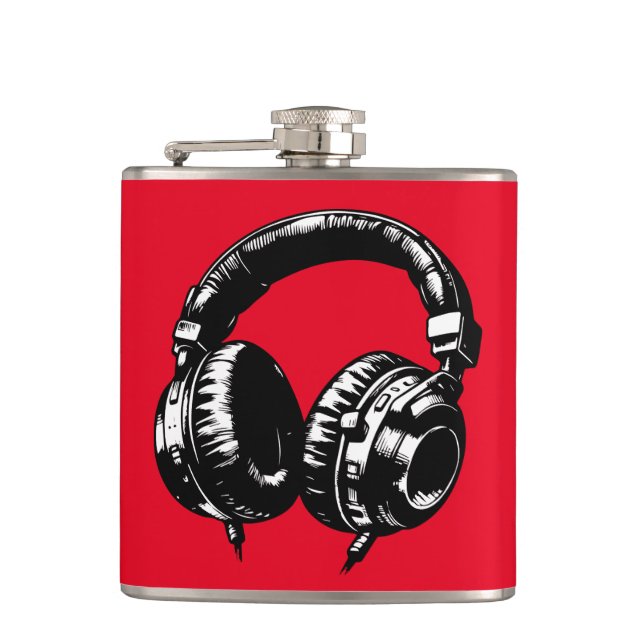 Black Music Headphones DJ  Flask (Front)