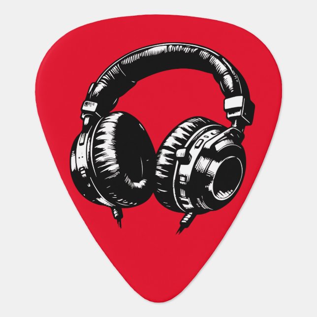 Black Music Headphones DJ  Guitar Pick (Front)
