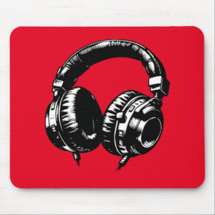 Black Music Headphones DJ Mouse Pad