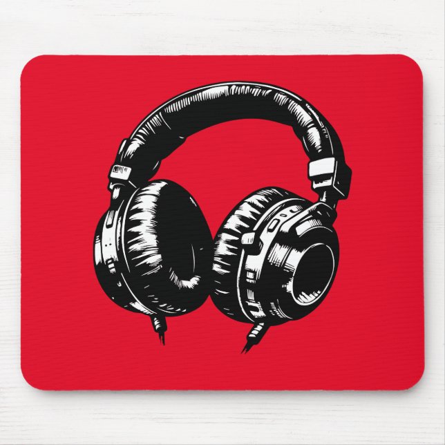 Black Music Headphones DJ  Mouse Pad (Front)