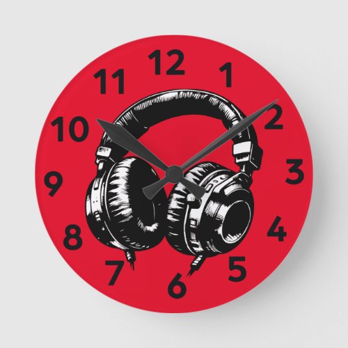Black Music Headphones DJ  Round Clock