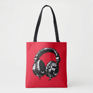 Black Music Headphones DJ  Tote Bag