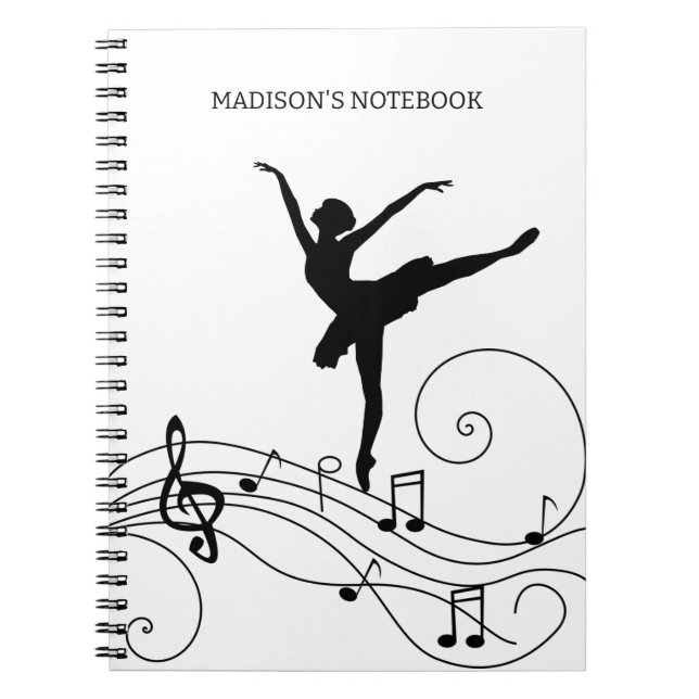 Black Music Notes and Ballerina Notebook (Front)